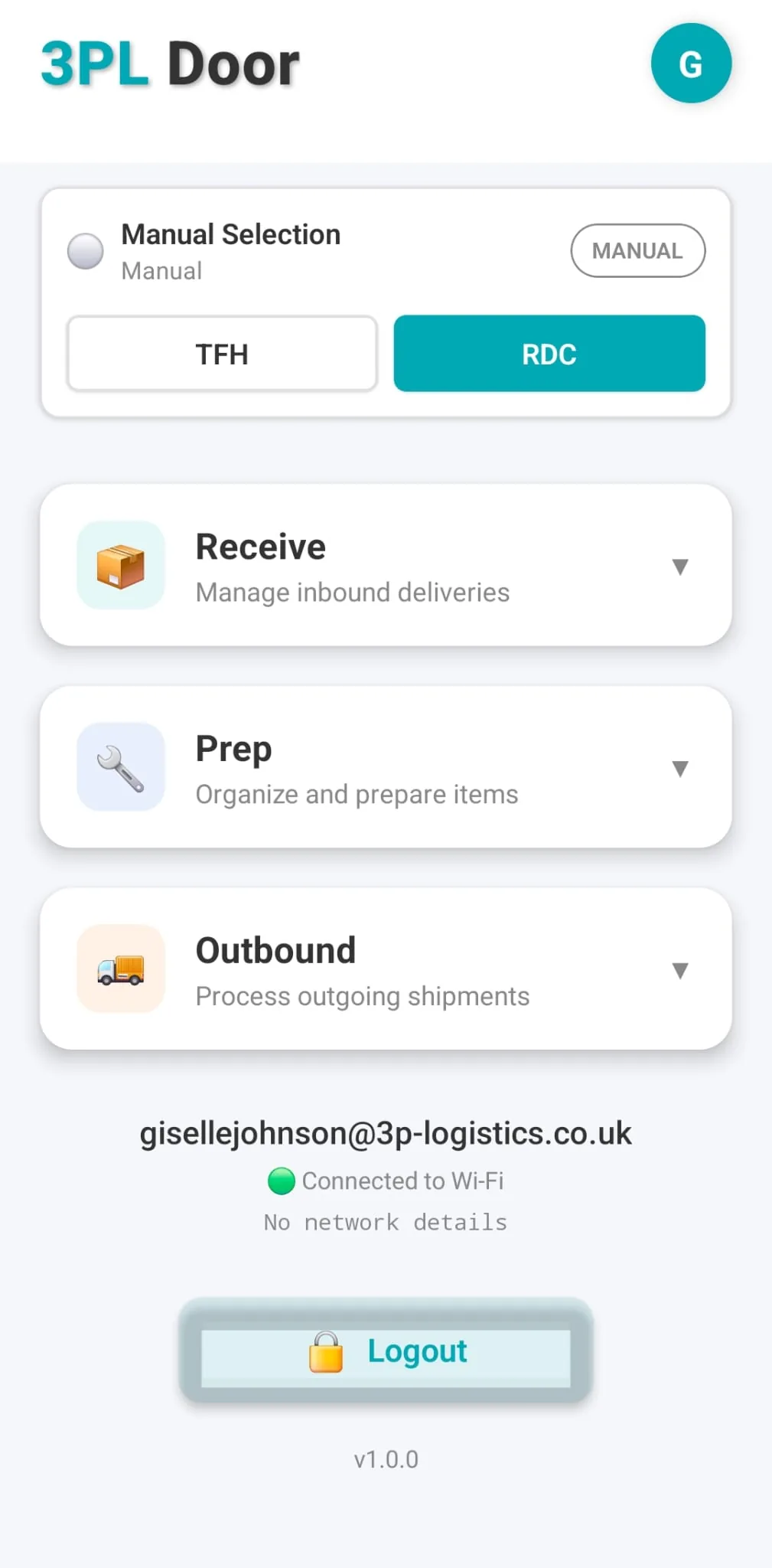 3PL Door App - Home Dashboard